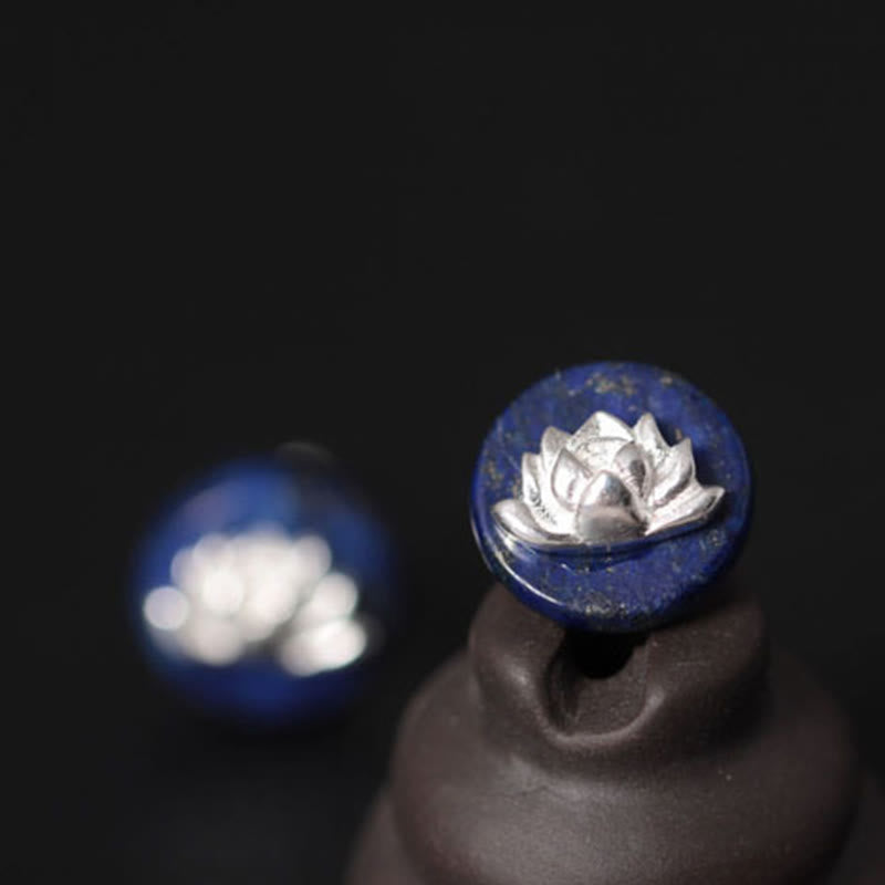 Kolczyki z motywem lotosu, Buddha Stones , lazuryt, srebro próby 925, oświecenie  - image 9