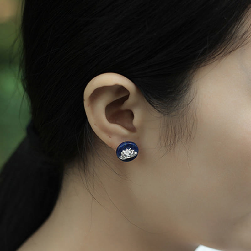 Kolczyki z motywem lotosu, Buddha Stones , lazuryt, srebro próby 925, oświecenie  - image 4