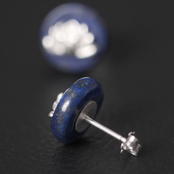 Kolczyki z motywem lotosu, Buddha Stones , lazuryt, srebro próby 925, oświecenie  - image 3