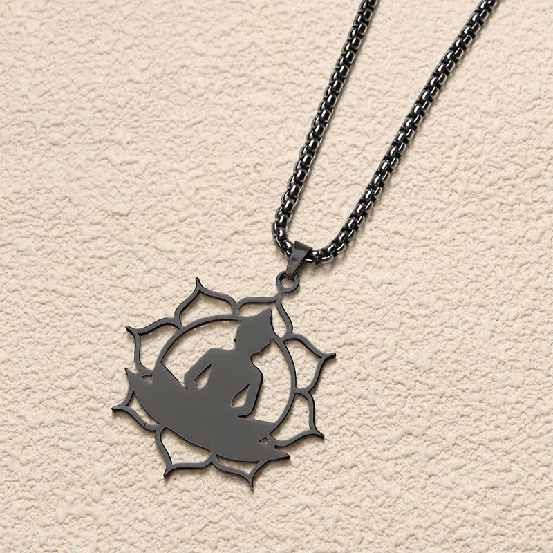 Naszyjnik z Buddha Stones w stylu vintage z siedzącym lotosem i motywem buddy ze stali nierdzewnej, oświecający - image 15