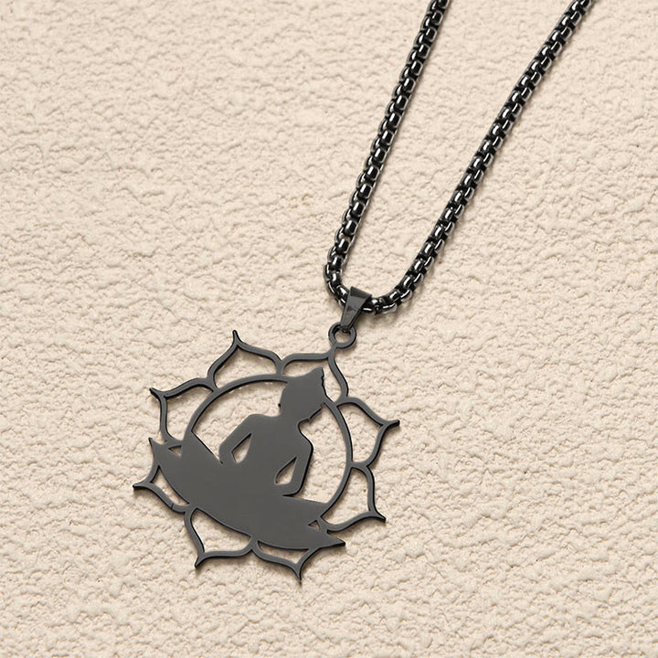 Naszyjnik z Buddha Stones w stylu vintage z siedzącym lotosem i motywem buddy ze stali nierdzewnej, oświecający - image 15