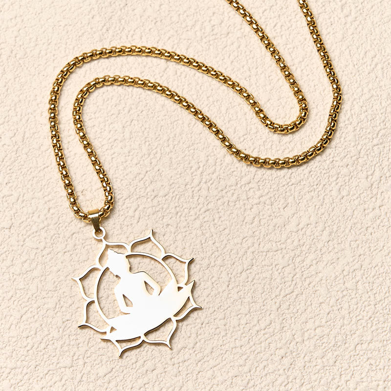 Naszyjnik z Buddha Stones w stylu vintage z siedzącym lotosem i motywem buddy ze stali nierdzewnej, oświecający - image 2