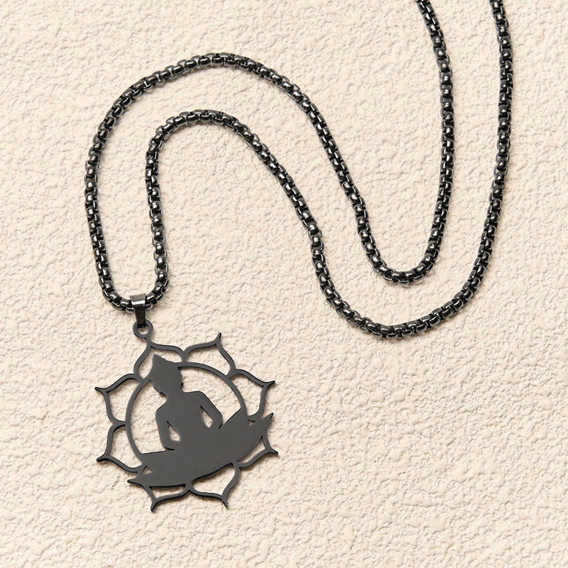 Naszyjnik z Buddha Stones w stylu vintage z siedzącym lotosem i motywem buddy ze stali nierdzewnej, oświecający - image 16