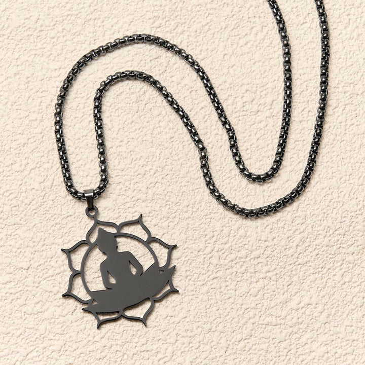 Naszyjnik z Buddha Stones w stylu vintage z siedzącym lotosem i motywem buddy ze stali nierdzewnej, oświecający - image 16