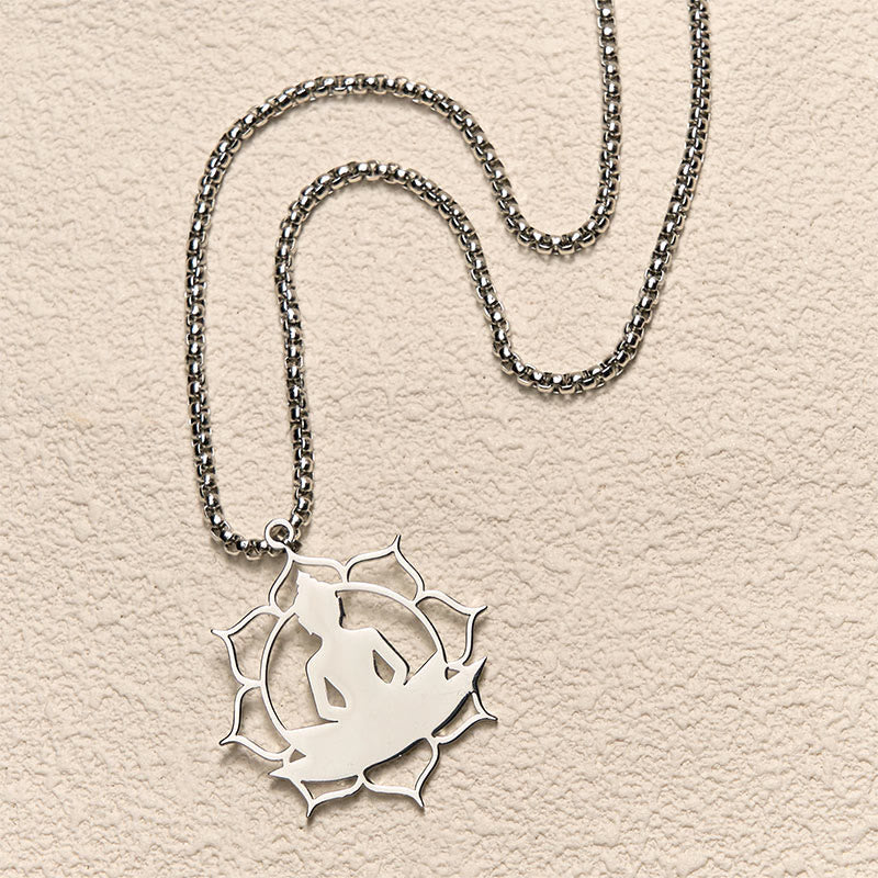 Naszyjnik z Buddha Stones w stylu vintage z siedzącym lotosem i motywem buddy ze stali nierdzewnej, oświecający - image 10