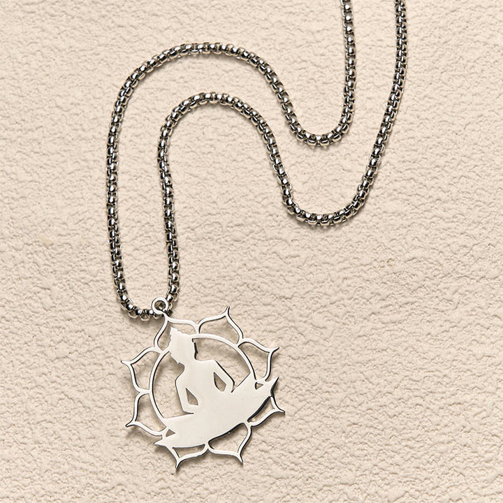 Naszyjnik z Buddha Stones w stylu vintage z siedzącym lotosem i motywem buddy ze stali nierdzewnej, oświecający - image 10