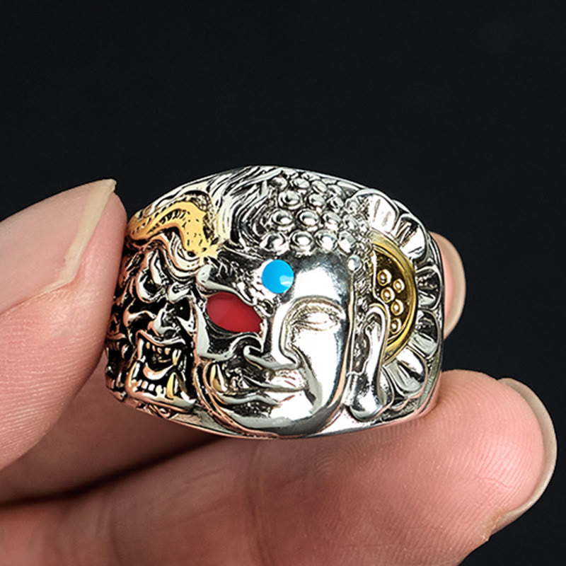 Buddha Stones, pół demon, pół lotos Buddy, miedziany pierścień z regulacją spokoju - image 1