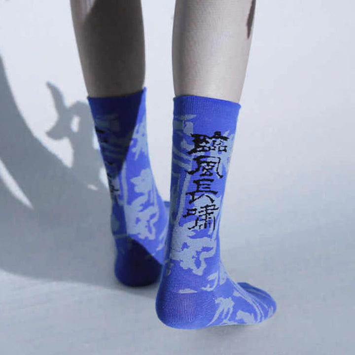 Skarpetki bawełniane damskie Micro Crew z motywem chińskiej kaligrafii i kwiatowym wzorem Buddha Stones - image 27