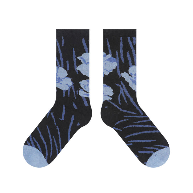 Skarpetki bawełniane damskie Micro Crew z motywem chińskiej kaligrafii i kwiatowym wzorem Buddha Stones - image 22