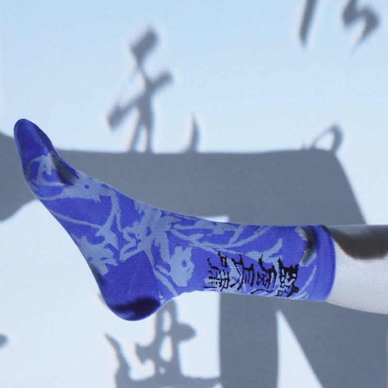 Skarpetki bawełniane damskie Micro Crew z motywem chińskiej kaligrafii i kwiatowym wzorem Buddha Stones - image 25