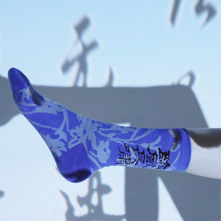 Skarpetki bawełniane damskie Micro Crew z motywem chińskiej kaligrafii i kwiatowym wzorem Buddha Stones - image 25