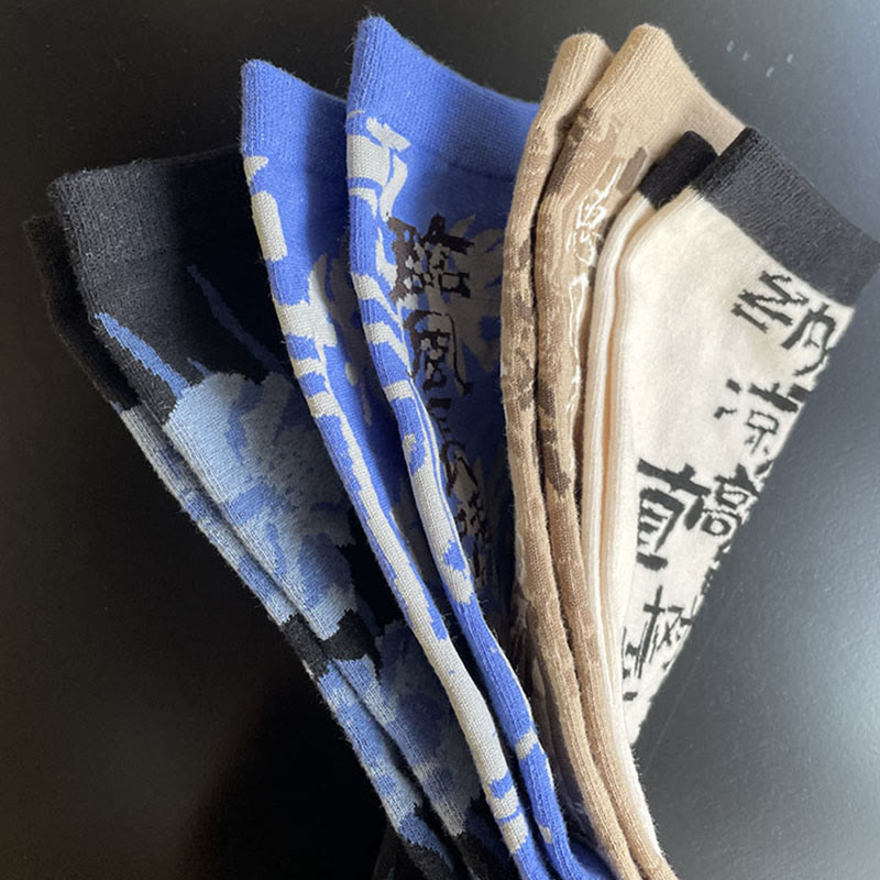 Skarpetki bawełniane damskie Micro Crew z motywem chińskiej kaligrafii i kwiatowym wzorem Buddha Stones - image 35