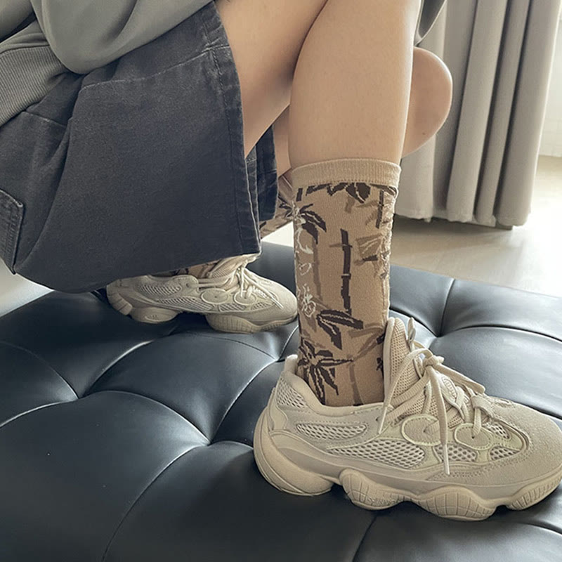 Skarpetki bawełniane damskie Micro Crew z motywem chińskiej kaligrafii i kwiatowym wzorem Buddha Stones - image 13