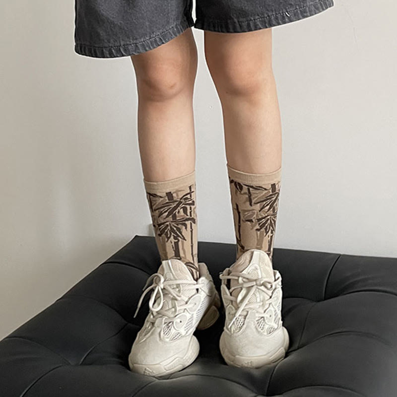 Skarpetki bawełniane damskie Micro Crew z motywem chińskiej kaligrafii i kwiatowym wzorem Buddha Stones - image 14