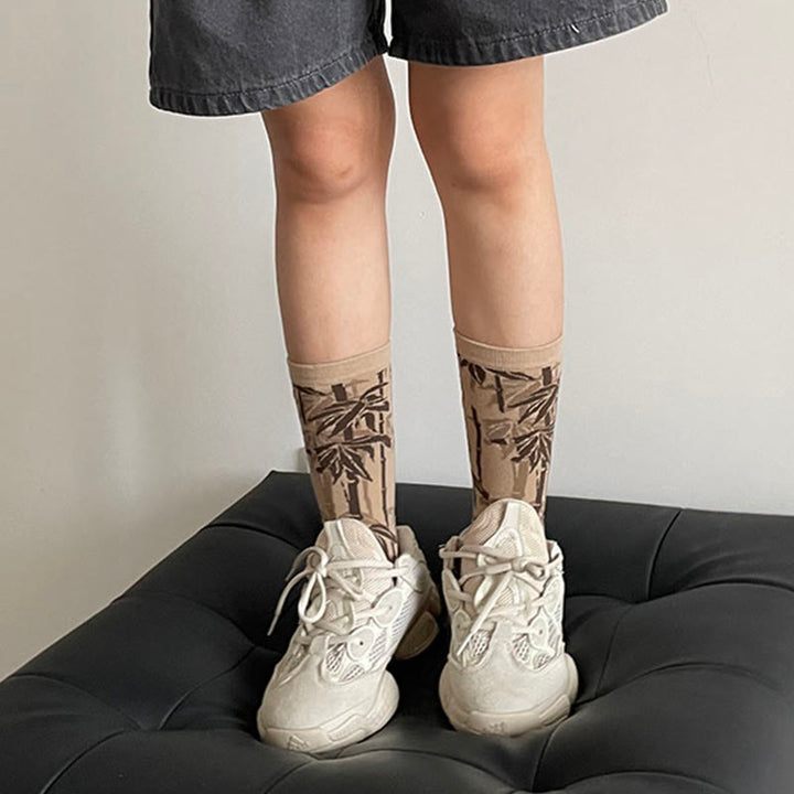 Skarpetki bawełniane damskie Micro Crew z motywem chińskiej kaligrafii i kwiatowym wzorem Buddha Stones - image 14