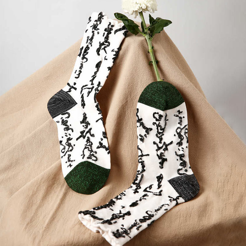 Skarpetki bawełniane damskie Micro Crew z Buddha Stones w chińskiej kaligrafii, dopasowane kolorystycznie - image 2