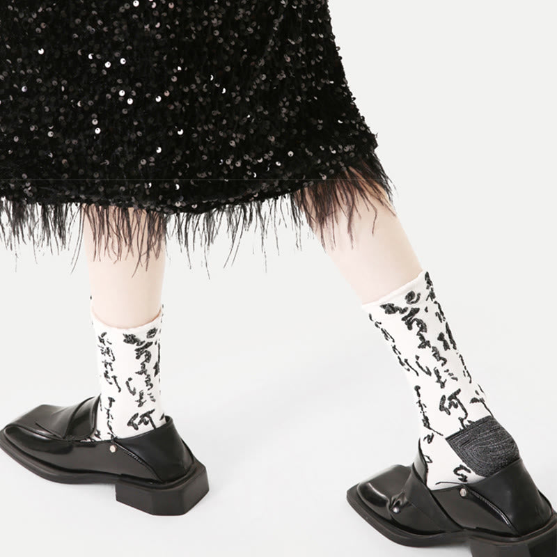 Skarpetki bawełniane damskie Micro Crew z Buddha Stones w chińskiej kaligrafii, dopasowane kolorystycznie - image 8