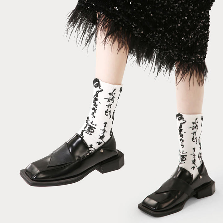 Skarpetki bawełniane damskie Micro Crew z Buddha Stones w chińskiej kaligrafii, dopasowane kolorystycznie - image 6