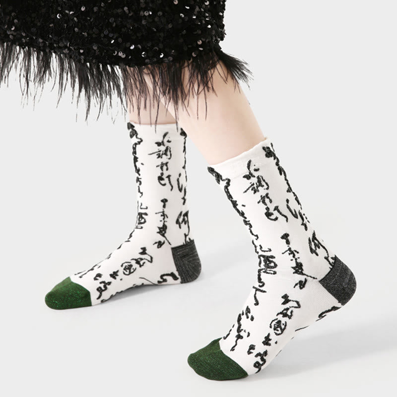 Skarpetki bawełniane damskie Micro Crew z Buddha Stones w chińskiej kaligrafii, dopasowane kolorystycznie - image 3