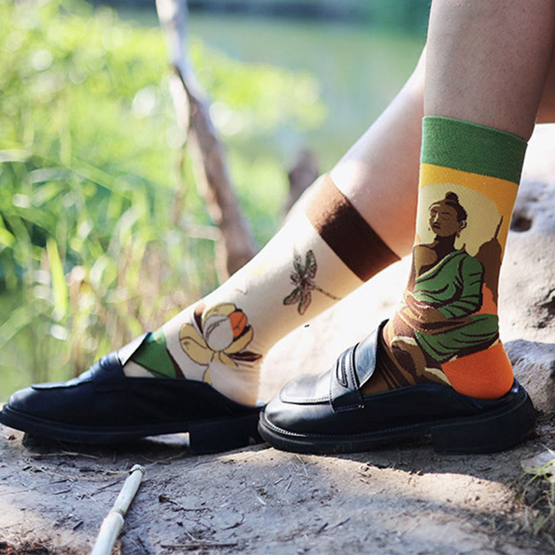 Skarpetki damskie z motywem medytacji Buddha Stones, Lotus Dragonfly Micro Crew - image 2