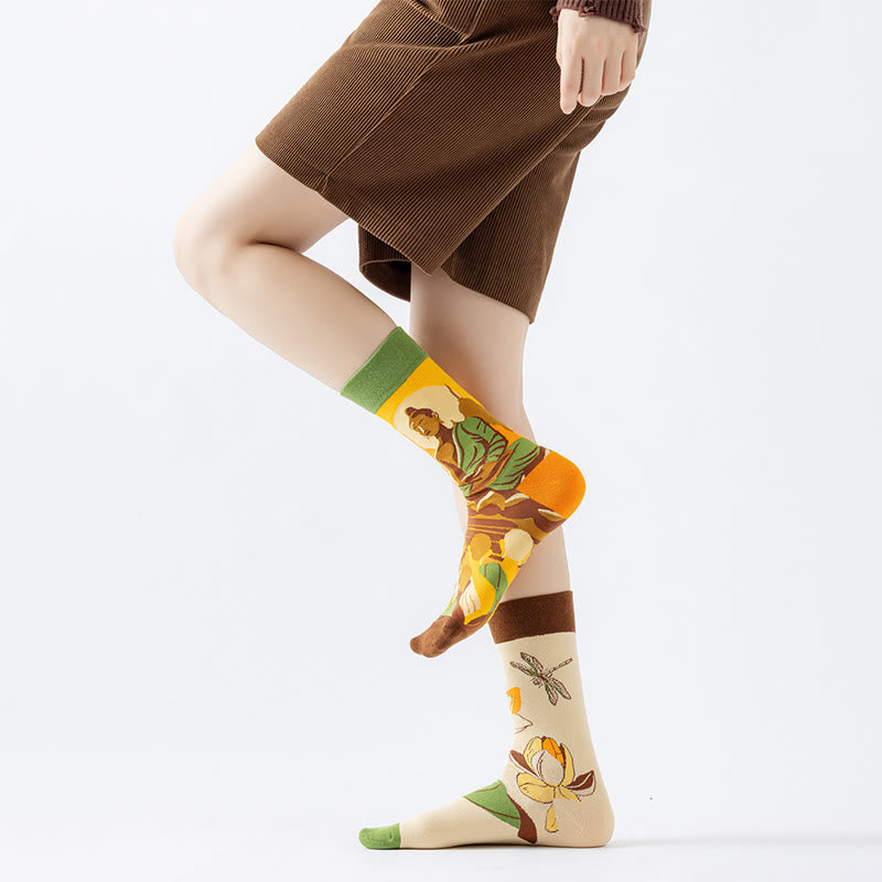 Skarpetki damskie z motywem medytacji Buddha Stones, Lotus Dragonfly Micro Crew - image 3