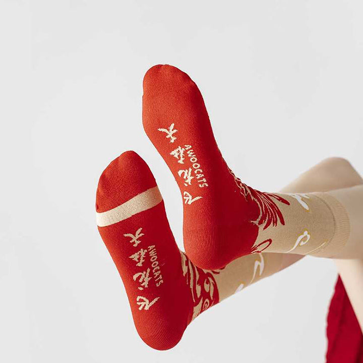 Buddha Stones Casualowe skarpetki bawełniane Red Dragon Quarter dla mężczyzn i kobiet unisex - image 4