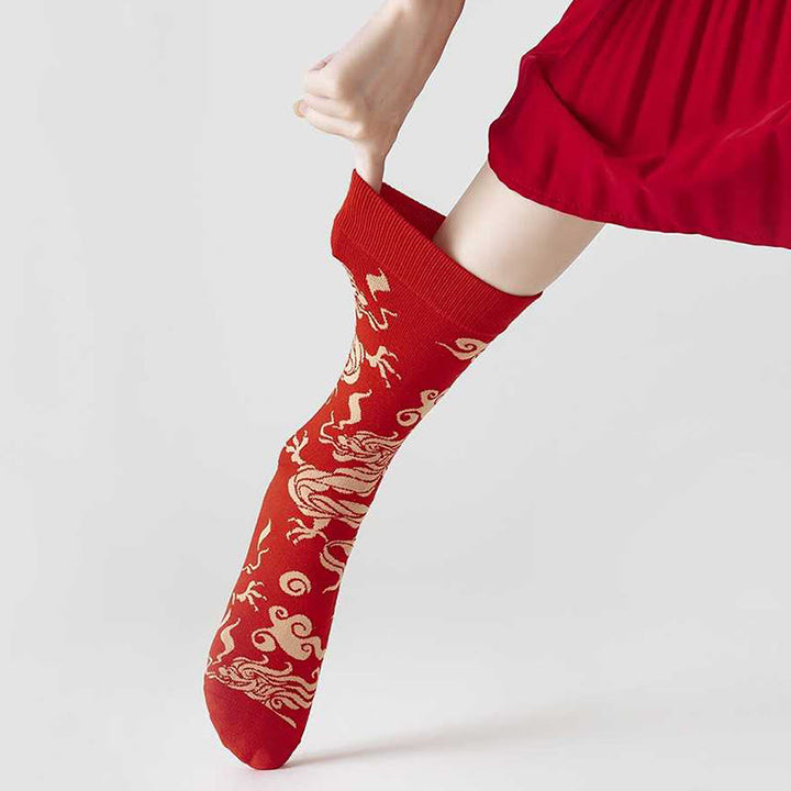 Buddha Stones Casualowe skarpetki bawełniane Red Dragon Quarter dla mężczyzn i kobiet unisex - image 10