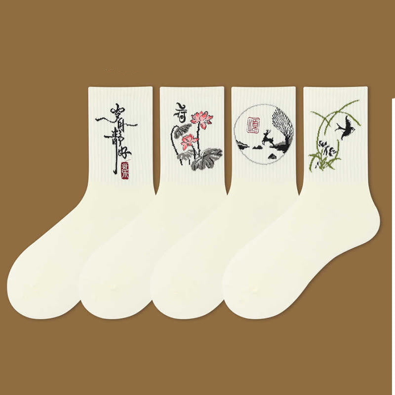 Skarpetki damskie z Buddha Stones, swobodnym pawilonem lotosu i jeleniem, z motywem spokoju i zapięciem Micro Crew - image 0