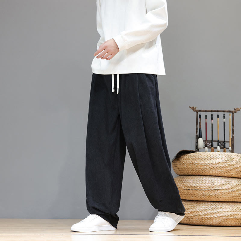 Męskie spodnie haremowe z kieszeniami, z gładkiej bawełny i sztruksu z motywem Buddha Stones - image 24