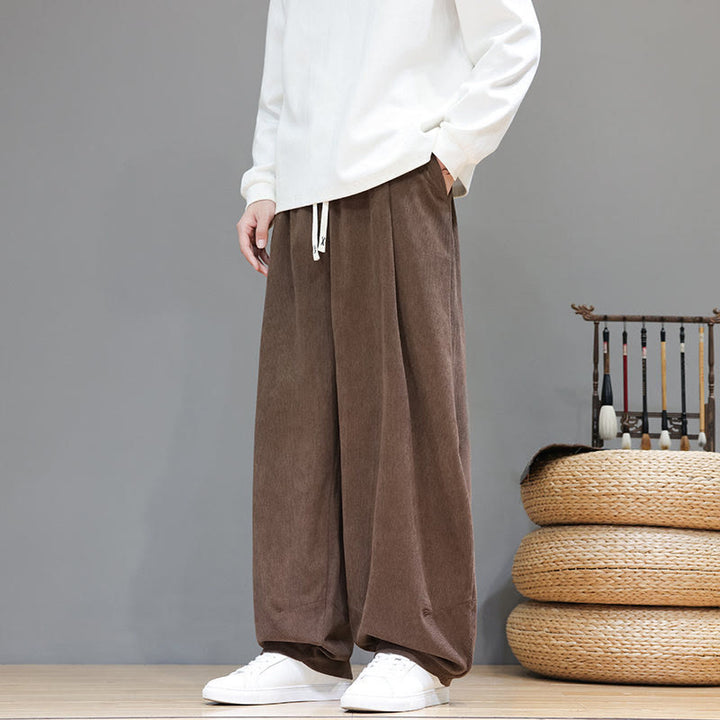 Męskie spodnie haremowe z kieszeniami, z gładkiej bawełny i sztruksu z motywem Buddha Stones - image 2