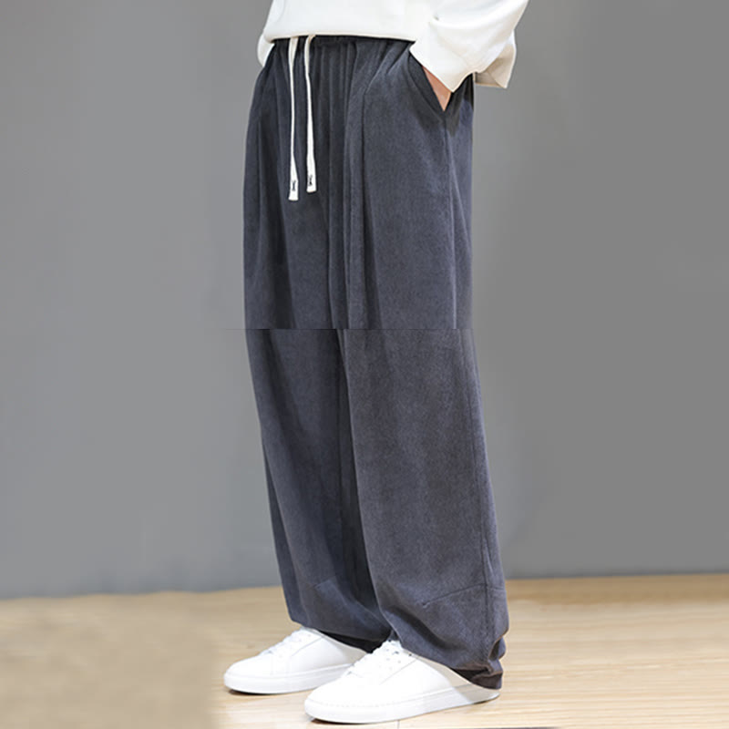 Męskie spodnie haremowe z kieszeniami, z gładkiej bawełny i sztruksu z motywem Buddha Stones - image 19