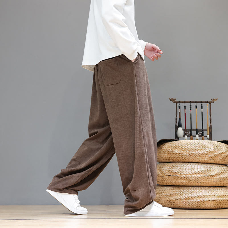 Męskie spodnie haremowe z kieszeniami, z gładkiej bawełny i sztruksu z motywem Buddha Stones - image 8