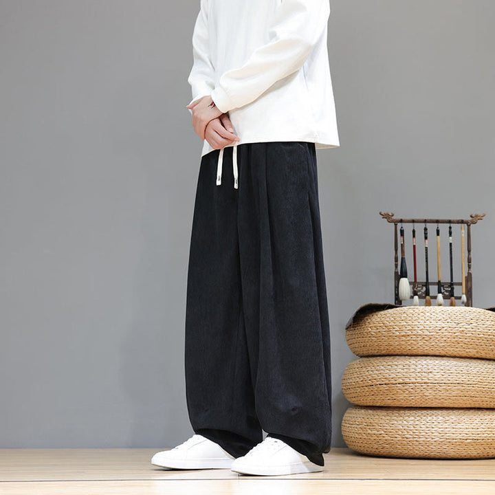 Męskie spodnie haremowe z kieszeniami, z gładkiej bawełny i sztruksu z motywem Buddha Stones - image 26