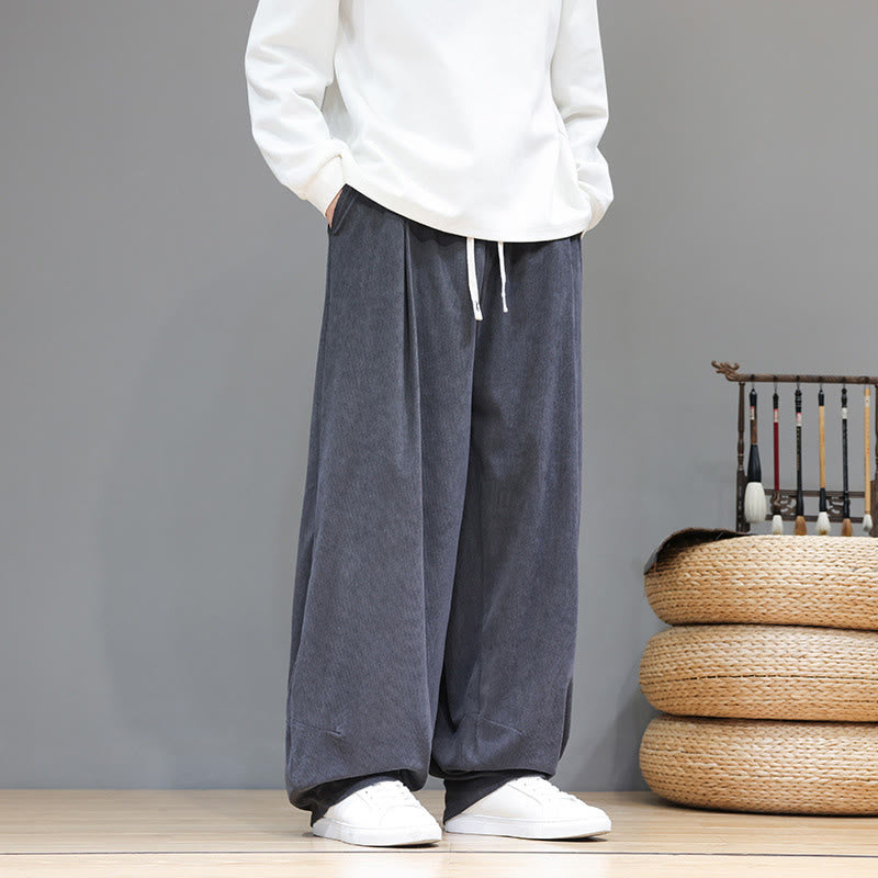 Męskie spodnie haremowe z kieszeniami, z gładkiej bawełny i sztruksu z motywem Buddha Stones - image 17