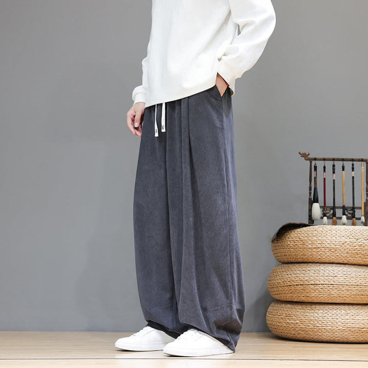 Męskie spodnie haremowe z kieszeniami, z gładkiej bawełny i sztruksu z motywem Buddha Stones - image 13