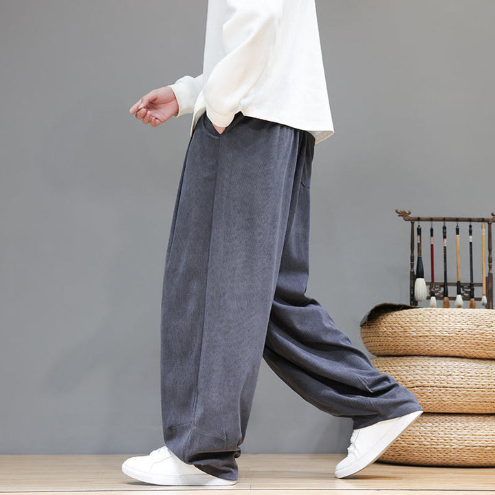 Męskie spodnie haremowe z kieszeniami, z gładkiej bawełny i sztruksu z motywem Buddha Stones - image 16