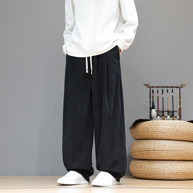 Męskie spodnie haremowe z kieszeniami, z gładkiej bawełny i sztruksu z motywem Buddha Stones - image 28