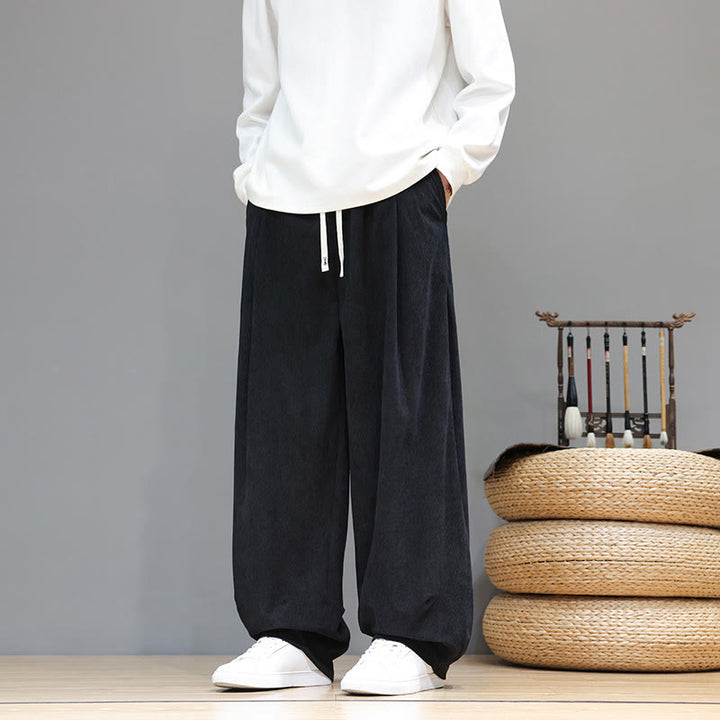 Męskie spodnie haremowe z kieszeniami, z gładkiej bawełny i sztruksu z motywem Buddha Stones - image 28