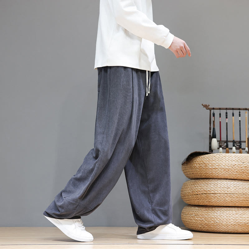 Męskie spodnie haremowe z kieszeniami, z gładkiej bawełny i sztruksu z motywem Buddha Stones - image 12