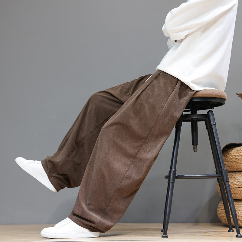 Męskie spodnie haremowe z kieszeniami, z gładkiej bawełny i sztruksu z motywem Buddha Stones - image 9