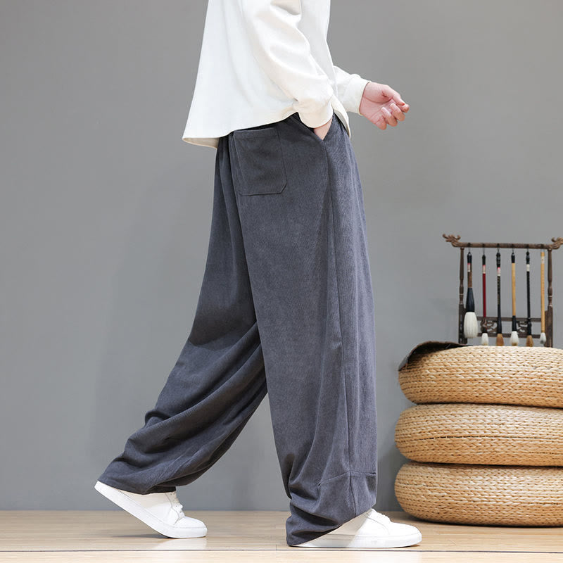 Męskie spodnie haremowe z kieszeniami, z gładkiej bawełny i sztruksu z motywem Buddha Stones - image 18