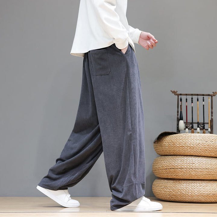 Męskie spodnie haremowe z kieszeniami, z gładkiej bawełny i sztruksu z motywem Buddha Stones - image 18