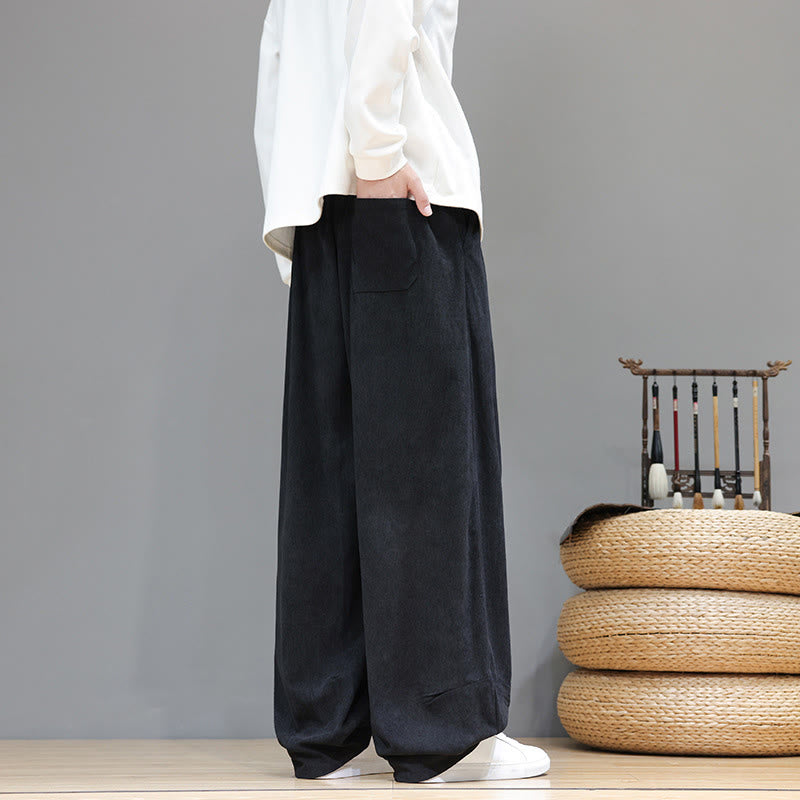 Męskie spodnie haremowe z kieszeniami, z gładkiej bawełny i sztruksu z motywem Buddha Stones - image 29