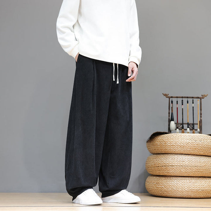 Męskie spodnie haremowe z kieszeniami, z gładkiej bawełny i sztruksu z motywem Buddha Stones - image 31