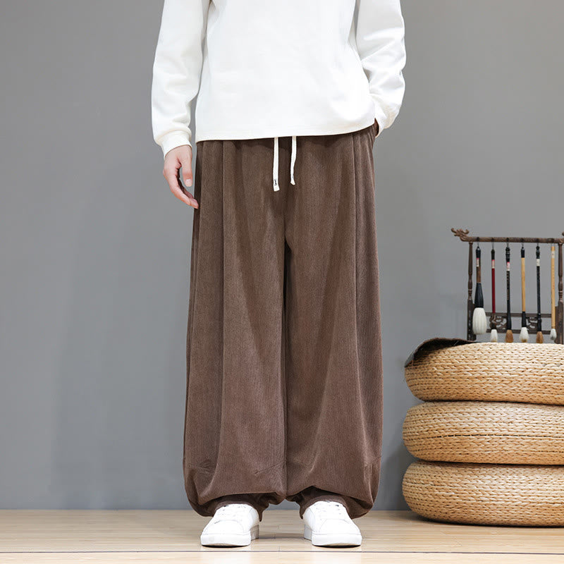 Męskie spodnie haremowe z kieszeniami, z gładkiej bawełny i sztruksu z motywem Buddha Stones - image 3