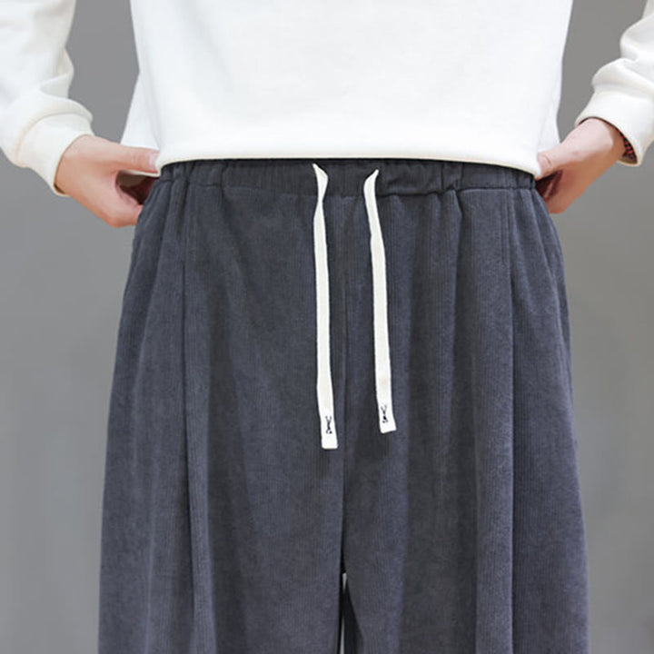 Męskie spodnie haremowe z kieszeniami, z gładkiej bawełny i sztruksu z motywem Buddha Stones - image 21