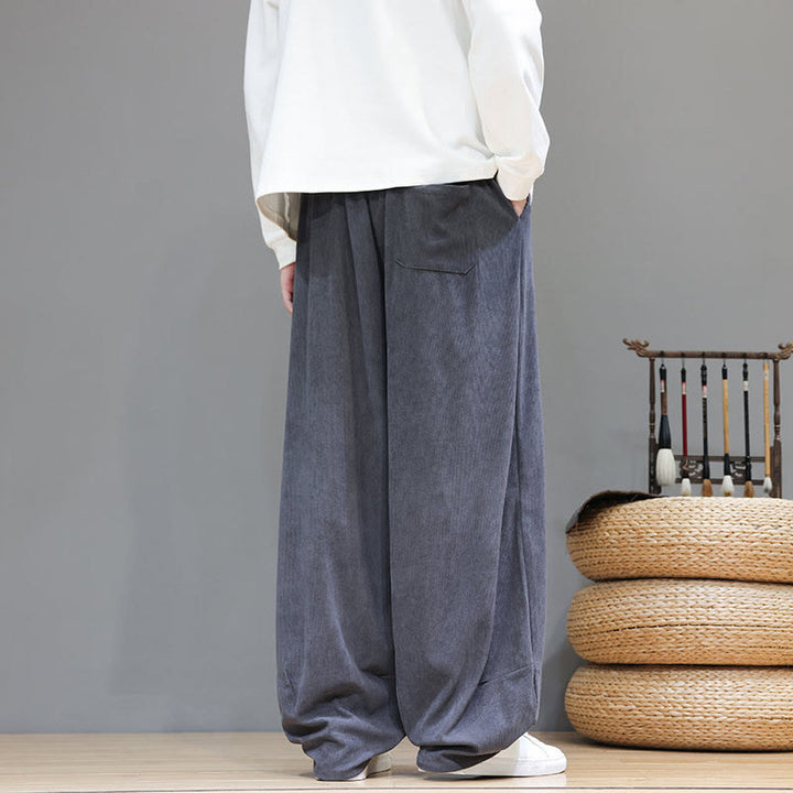 Męskie spodnie haremowe z kieszeniami, z gładkiej bawełny i sztruksu z motywem Buddha Stones - image 15