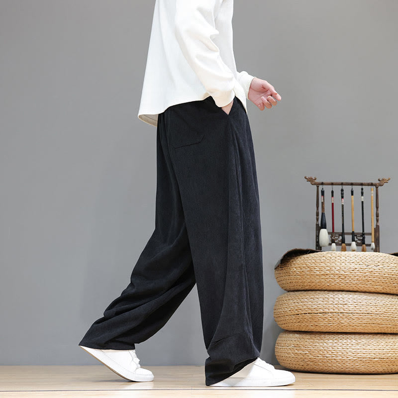 Męskie spodnie haremowe z kieszeniami, z gładkiej bawełny i sztruksu z motywem Buddha Stones - image 32