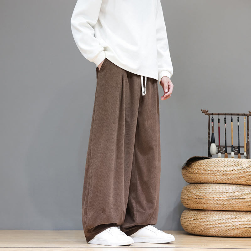 Męskie spodnie haremowe z kieszeniami, z gładkiej bawełny i sztruksu z motywem Buddha Stones - image 5