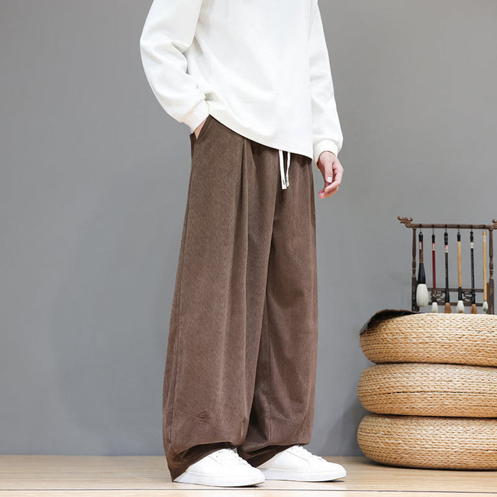 Męskie spodnie haremowe z kieszeniami, z gładkiej bawełny i sztruksu z motywem Buddha Stones - image 5